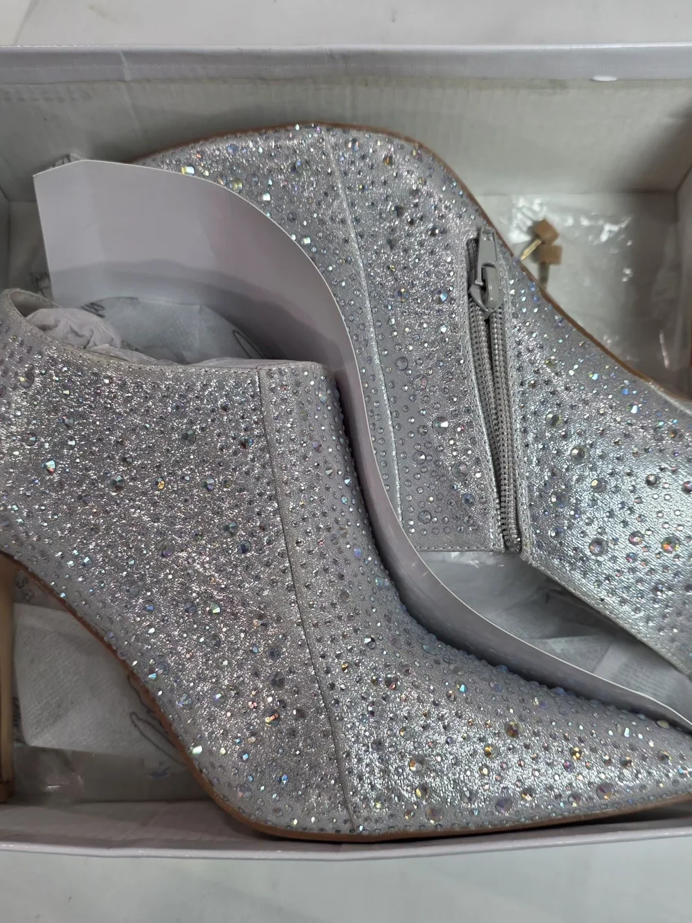 Women's Silver Crystal Embellished Pointed Ankle Booties 7.5